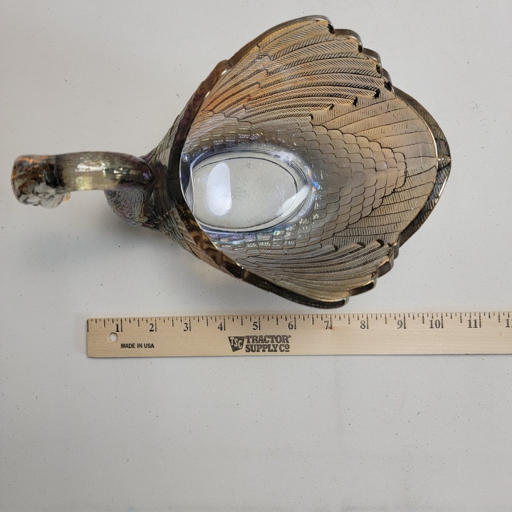 Imperial Glass Smoke Carnival Glass Swan Dish Figurine Iridescent IG Mark - Picture 13 of 15
